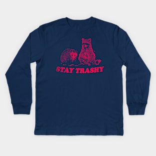 Stay Trashy Raccoon opossum t-shirt, Cartoon Meme Kids Long Sleeve T-Shirt